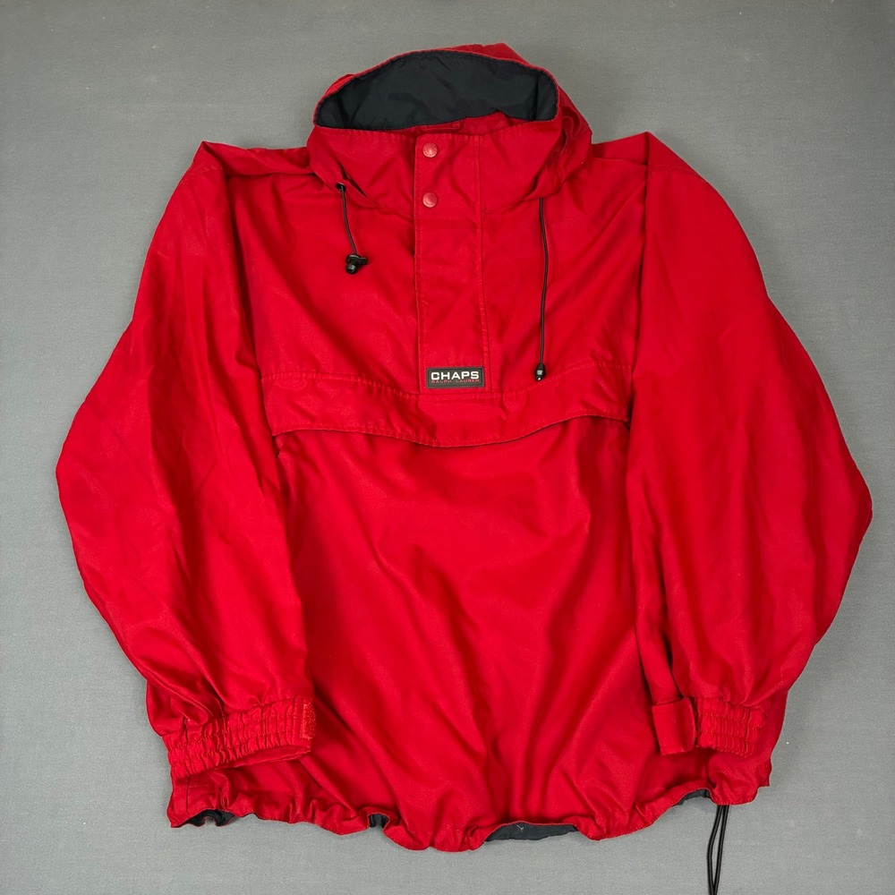 Vintage Chaps Ralph Lauren Red Anorak Hooded Windbreaker Jacket Men's Size XL